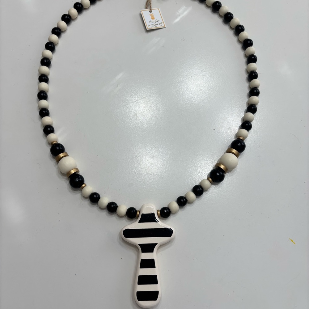 Simply Southern Black and White Striped Cross Necklace